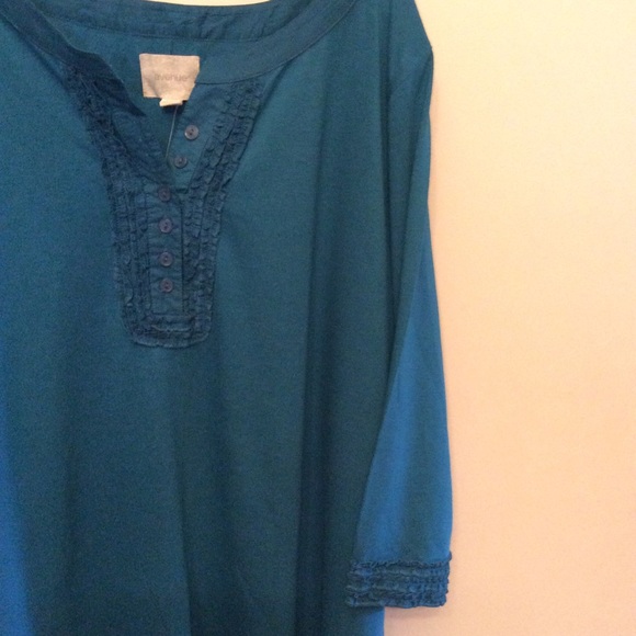 Avenue Fun Sassy Ruffle Trim Button Placket Top - Picture 3 of 8